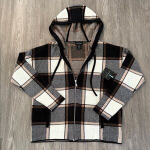 Cynthia Rowley Textured zip up Knit Sweater in Black and Tan size medium